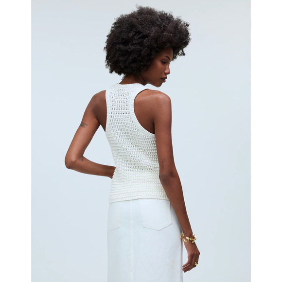 Madewell Crochet Knit Crewneck Sweater Tank Cotton Vest Bright Ivory XS NWT - Picture 5 of 13